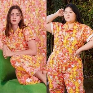 Big Bud Press Yellow Pink Orange Floral Short-Sleeve Jumpsuit